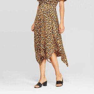 Who What Wear Mustard Yellow Leopard Print Midi Handkerchief Skirt
